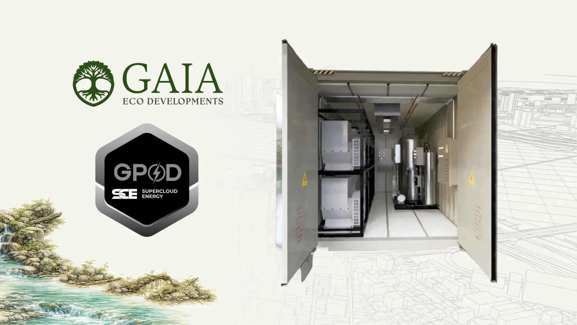 Gaia Eco Developments and SuperCloud Energy press image featuring the GPOD system.