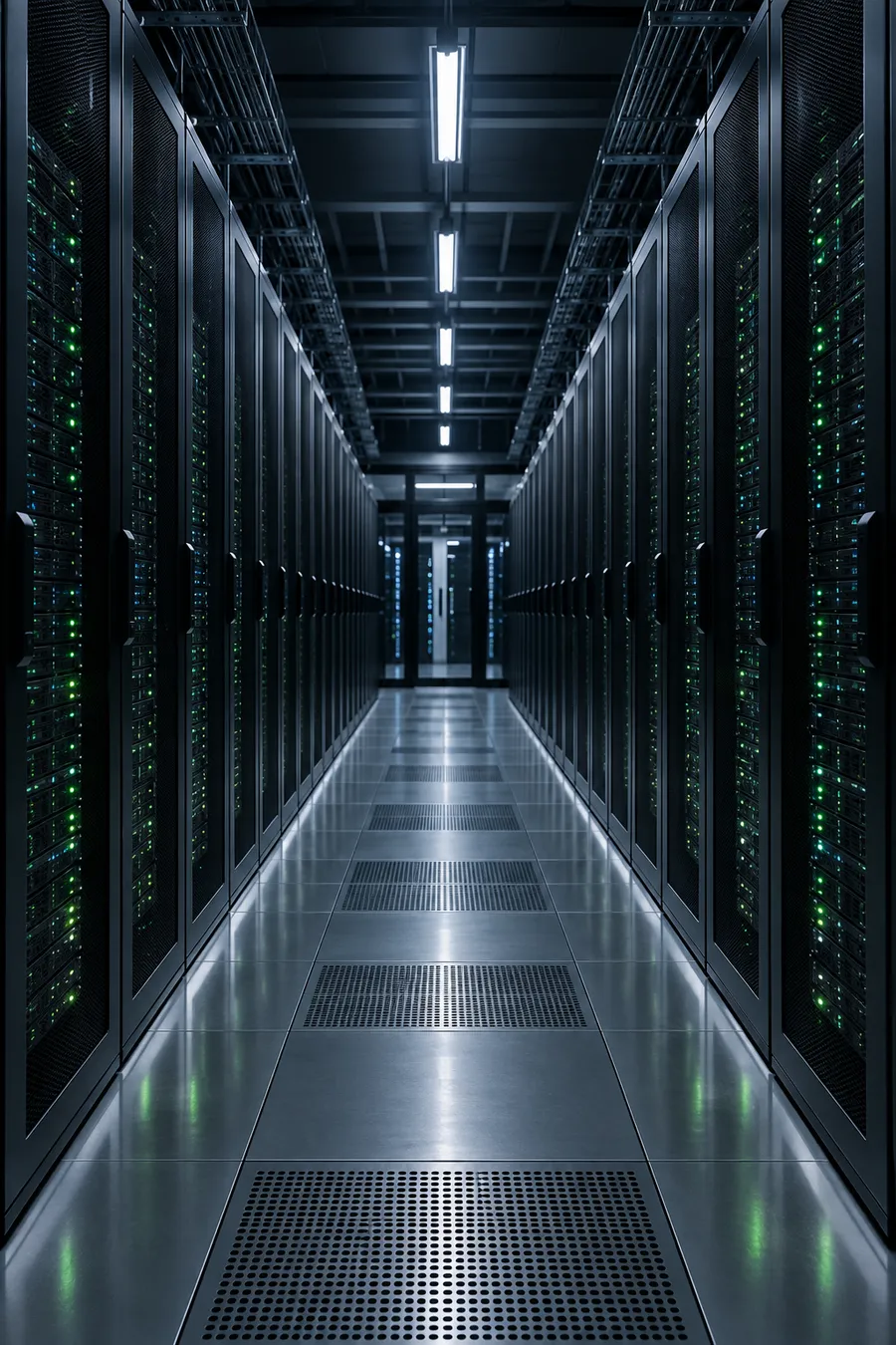 Aisle between server racks in a data center